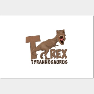 Illustration of a dangerous Tyrannosaurus Rex (or Trex) with open mouth. Posters and Art